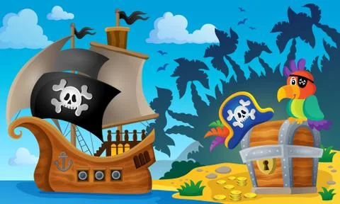 Pirate ship topic image - eps10 vector illustration. Stock Illustration