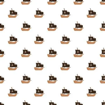 Pirate ships pattern with skull and crossbones Stock Illustration