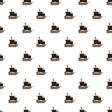 Pirate ships repeating seamless pattern on white background Illustrazione stock
