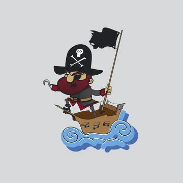 Pirate on a ship.Vector illustration. Isolated vector sign symbol. Stock Illustration