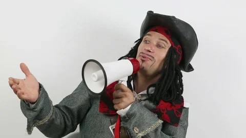 Pirate shouting in a megaphone Stock Footage 71701665