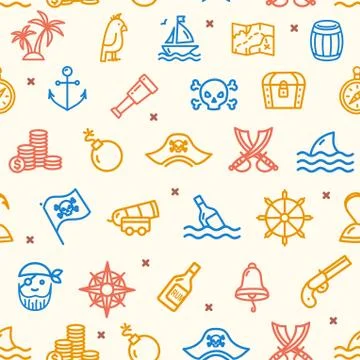 Pirate Signs Seamless Pattern Background on a White. Vector Stock Illustration