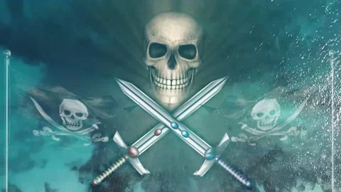 Pirate skull and sword. 2d animation Stock Footage 154558184