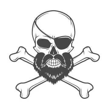Pirate skull with beard, eye patch and crossed bones vector. Edward Teach Stock Illustration