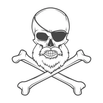 Pirate skull with beard, eye patch and crossed bones vector. Edward Teach Stock Illustration