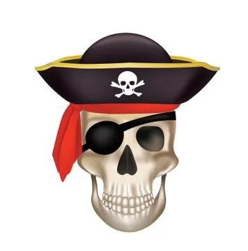 Pirate skull with black hat Stock Illustration