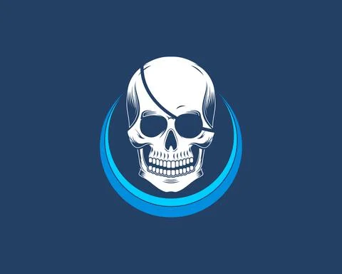 Pirate skull on the blue circle 스톡 일러스트