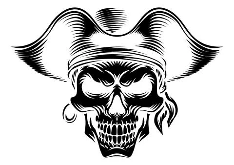 Pirate Skull Captain Hat Skeleton Vintage Design Stock Illustration