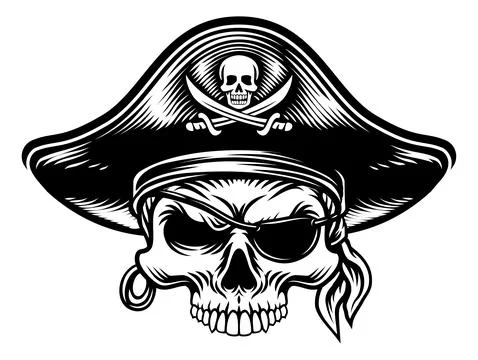 Pirate Skull Captain Hat Skeleton Vintage Design Stock Illustration