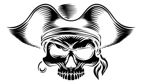 Pirate Skull Captain Hat Skeleton Vintage Design Illustrazione stock