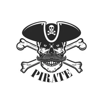 Pirate skull with crossbones. Design elements for logo, label, sign, menu. Ve Stock Illustration