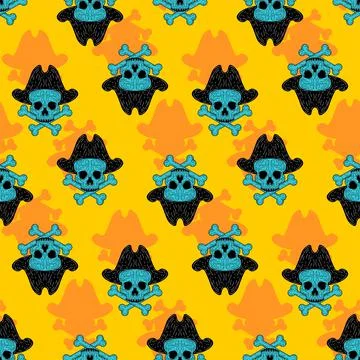 Pirate skull hand drawing pattern seamless. Vector texture Stockillustratie
