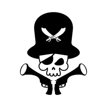 Pirate skull logo. head of skeleton and gun. pirate symbol. Vector illustrati Stock Illustration