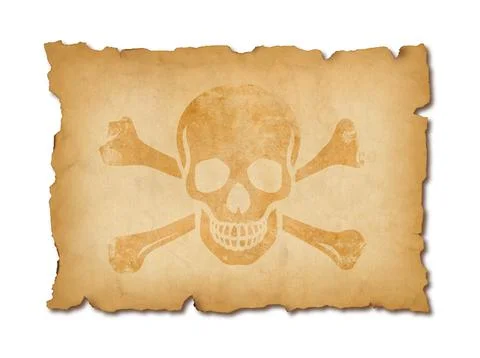 Pirate skull parchment scroll isolated on white Stock Illustration