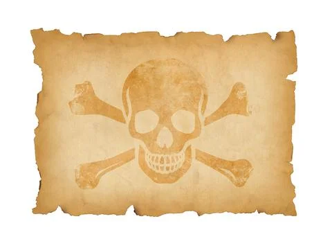 Pirate skull parchment scroll isolated on white 스톡 사진