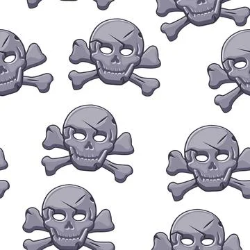 Pirate skull seamless pattern, stone black mark. Stock Illustration