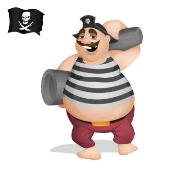 A pirate standing with cannons Stock Illustration