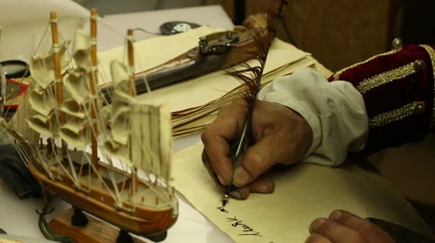 Pirate stylus writes on the paper Stock Footage 50346423