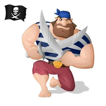 A pirate with the swords Stock Illustration