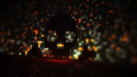 Pirate symbol on computer screen out of hex code loopable 4k UHD (3840x2160) Stock Footage 76102020