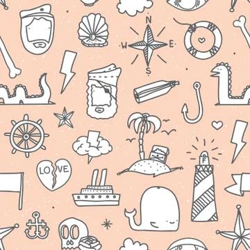 Pirate tattoo seamless vector pattern イラスト素材