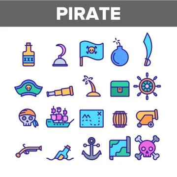 Pirate Things Collection Elements Icons Set Vector イラスト素材