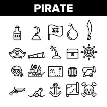 Pirate Things Collection Elements Icons Set Vector イラスト素材