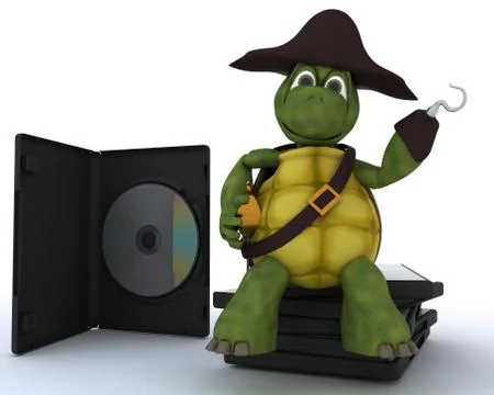 Pirate Tortoise with DVD CD and Software Stock Illustration