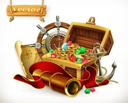 Pirate treasure. Adventure 3d vector illustration Stock Illustration