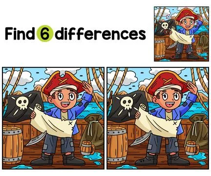 Pirate with Treasure Map Find The Differences Stock Illustration