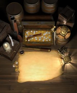 Pirate treasure &amp; map Stock Illustration