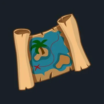 Pirate treasure map. Old Scroll with quest. Vector illustration of old pape.. Stock Illustration