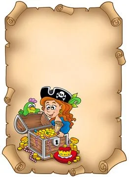 Pirate Treasure Map Scroll Cartoon Illustration Background Stock Illustration