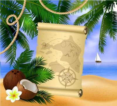 Pirate treasure map on tropical background Stock Illustration