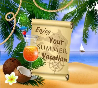 Pirate treasure map on tropical background Stockillustratie