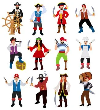 Pirate vector piratic character buccaneer man in pirating costume in hat with Stock Illustration
