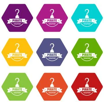 Pirate weapon icons set 9 vector 库存插图