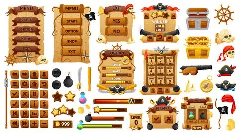 Pirates and corsairs game interface, ui buttons Stock Illustration