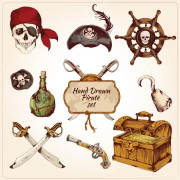 Pirates colored icons set Illustrazione stock