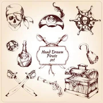 Pirates decorative icons set Illustrazione stock