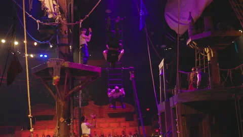 Pirates doing stunts on the ship Stock Footage 235395144