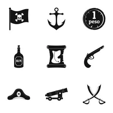 Pirates element icon set, simple style 스톡 일러스트