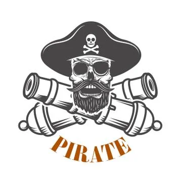 Pirates. Emblem template with cannons and pirate skull. Design element for lo イラスト素材