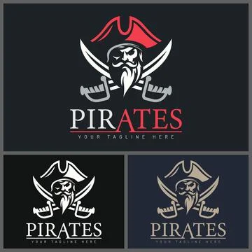 Pirates face head sword logo set vintage design template Illustrazione stock