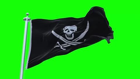 Pirates Flag Waving in Loopable and Textured green screen background Stock Footage 296876138