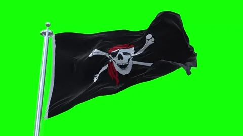 Pirates Flag Waving in Loopable and Textured green screen background Stock Footage 296876148