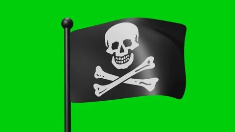 Pirates Flag Waving in Slow Motion on the green background. 3D Render Flag Stock Footage 230911624