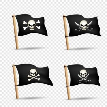 Pirates flags set transparent background Stock Illustration