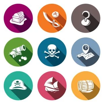 Pirates flat icon set Stock Illustration