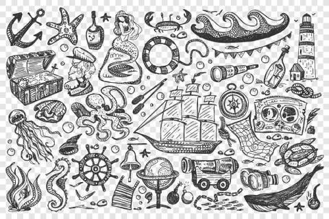 Pirates hand drawn doodle set Stock Illustration